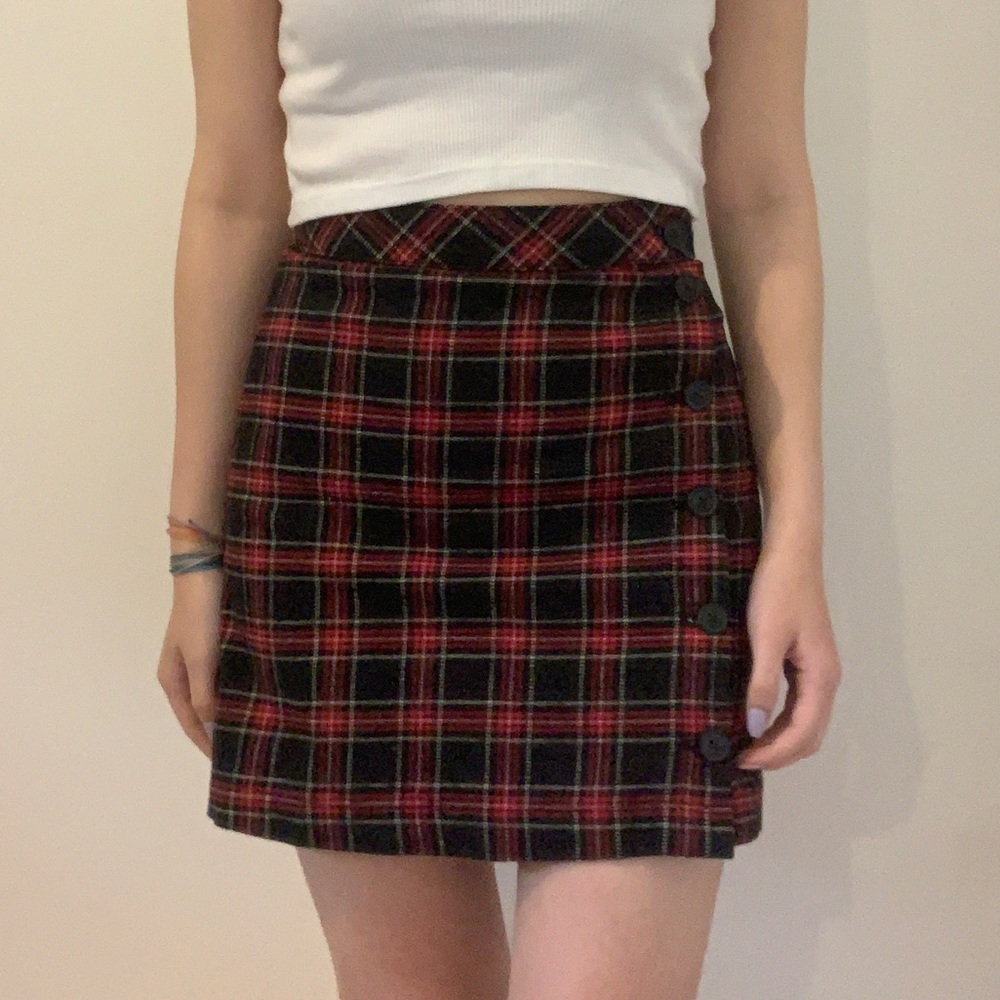 H&M Black/Red Plaid A-Line Skirt